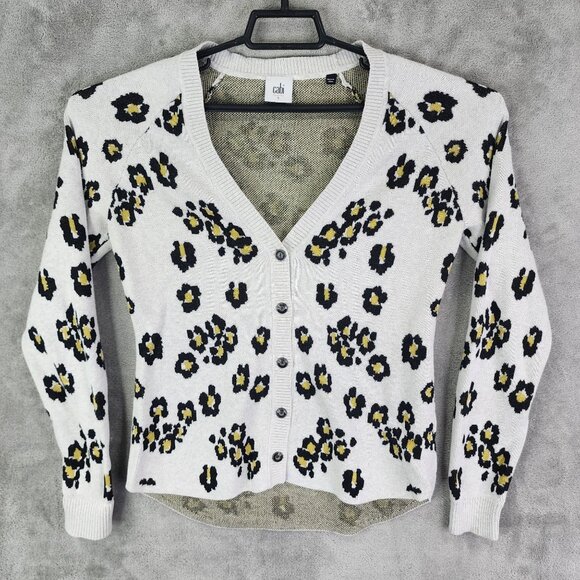 Womens Beige Cabi Animal Print Cardigan Sweater Button-Up Long Sleeve Size S - Picture 2 of 8
